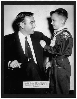 Primary view of object titled '[Jim Wright with a boy scout, 1955]'.