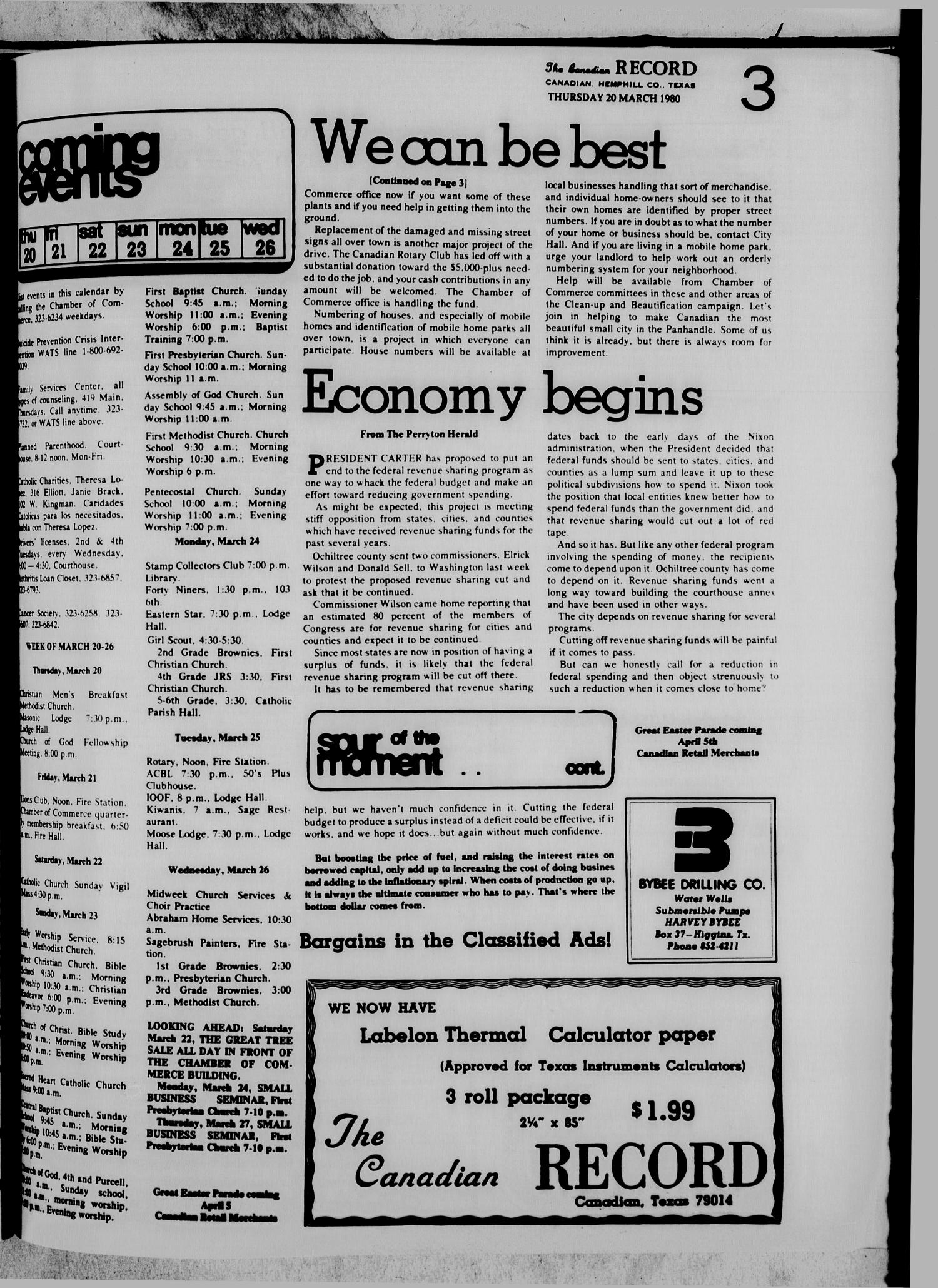 The Canadian Record (Canadian, Tex.), Vol. 91, No. 12, Ed. 1 Thursday, March 20, 1980
                                                
                                                    [Sequence #]: 3 of 36
                                                