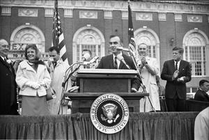 Primary view of object titled '[Congressman Jim Wright introducing Lyndon B. Johnson]'.