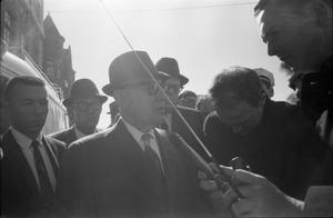 Primary view of object titled '[Dallas Sheriff Bill Decker outside of the sheriff's office after Oswald was shot]'.