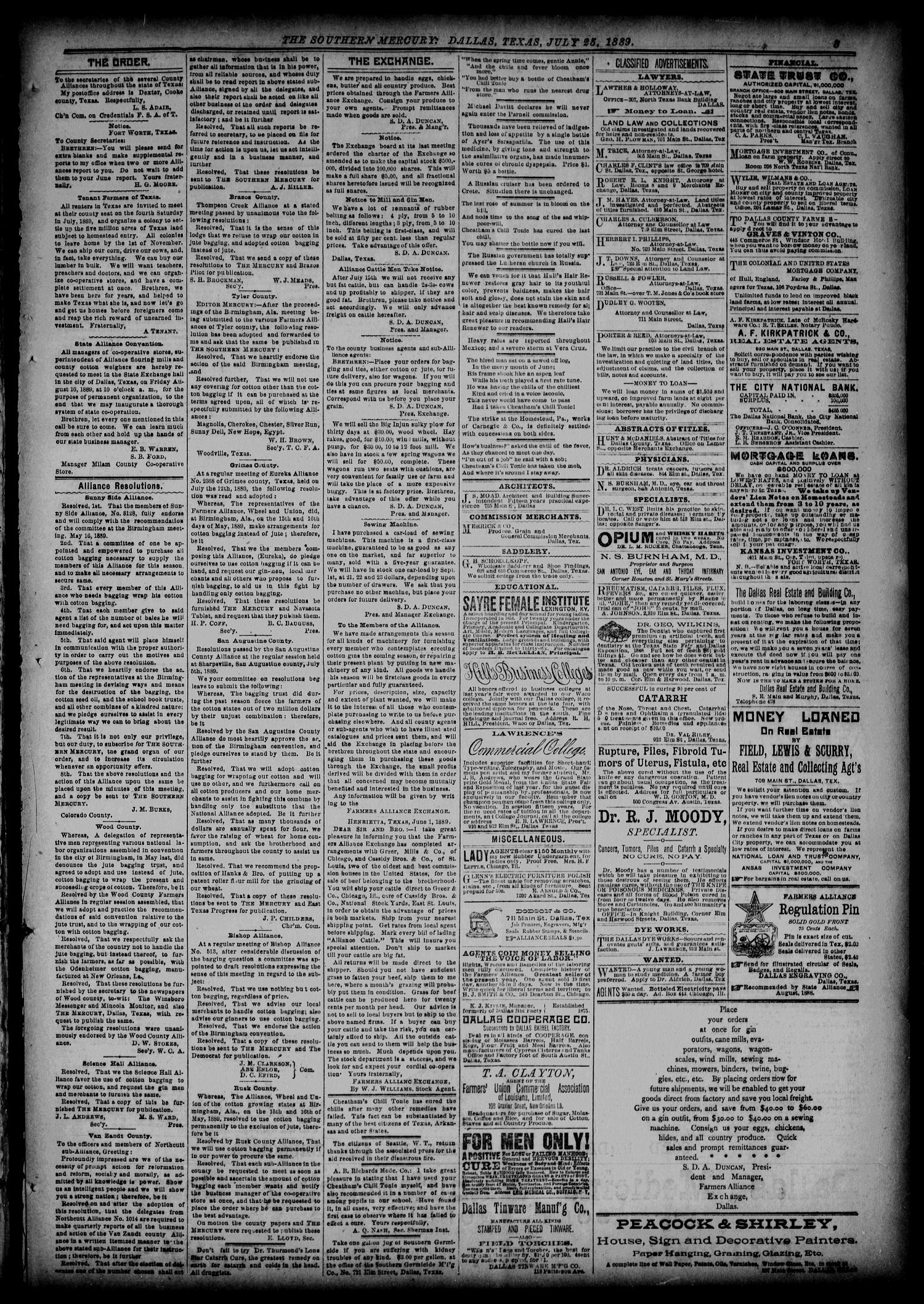The Southern Mercury (Dallas, Tex.), Vol. 8, No. 30, Ed. 1 Thursday, July 25, 1889
                                                
                                                    [Sequence #]: 5 of 8
                                                