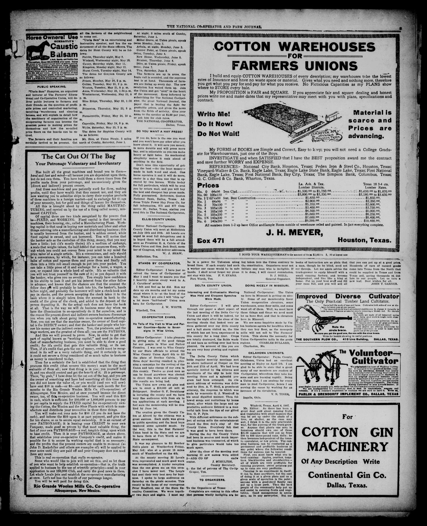 The National Co-operator and Farm Journal (Dallas, Tex.), Vol. 28, No. 31, Ed. 1 Wednesday, May 8, 1907
                                                
                                                    [Sequence #]: 3 of 8
                                                