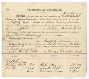 Primary view of object titled '[Receipt of supplies, December 30, 1864]'.