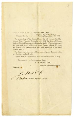 Primary view of object titled '[General court martial order, January 31, 1865]'.