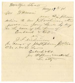 Primary view of object titled '[Letter from Eubank & Co. to W. A. Morris, May 19, 1880]'.
