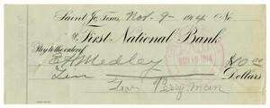 Primary view of object titled '[Check from Levi Perryman to E. H. Medley, November 9, 1914]'.