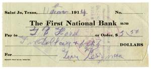 Primary view of object titled '[Check from Levi Perryman to L. B. Hord, November 11, 1914]'.