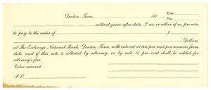 Primary view of object titled '[Blank Check for The Exchange National Bank, Denton, Texas]'.