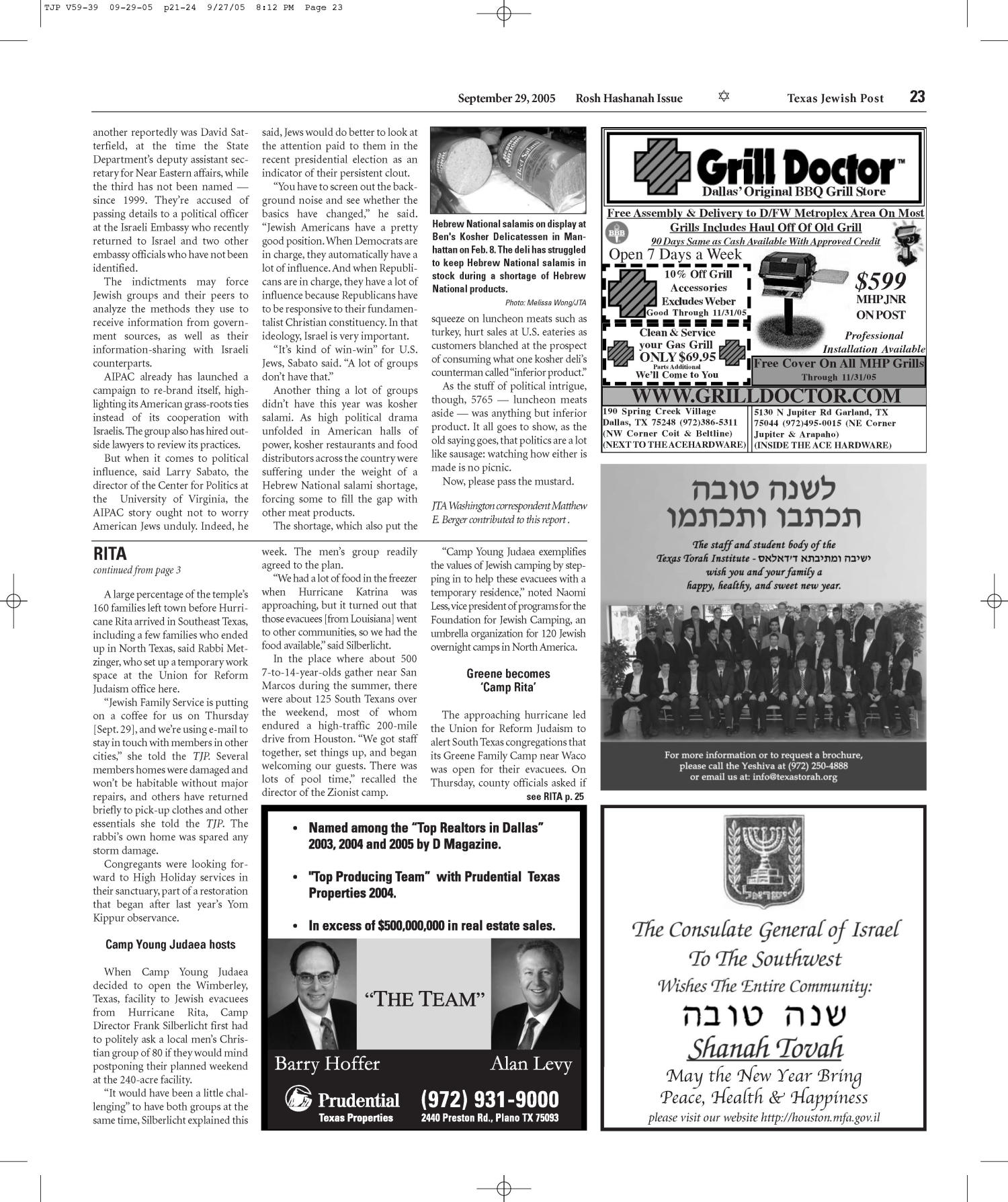 Texas Jewish Post (Fort Worth, Tex.), Vol. 59, No. 39, Ed. 1 Thursday, September 29, 2005
                                                
                                                    [Sequence #]: 23 of 48
                                                