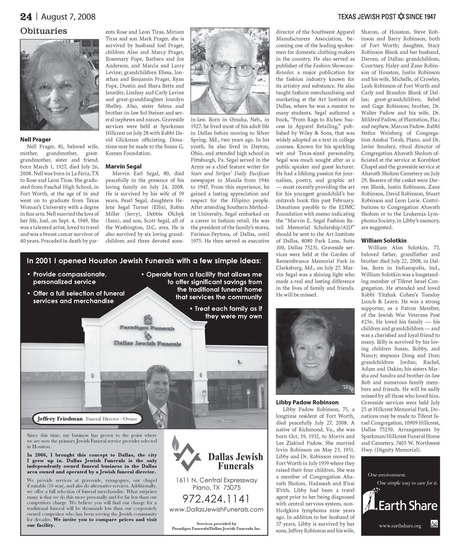 Texas Jewish Post (Fort Worth, Tex.), Vol. 62, No. 32, Ed. 1 Thursday, August 7, 2008
                                                
                                                    [Sequence #]: 24 of 32
                                                