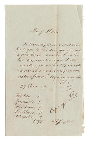 Primary view of object titled '[Letter from Henri Castro to Ferdinand Louis Huth, June 29, 1850]'.