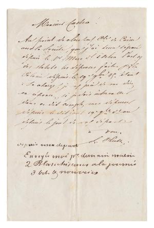 Primary view of object titled '[Letter from Ferdinand Louis Huth to Henri Castro, with response, regarding financial matters]'.