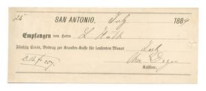 Primary view of object titled '[Receipt for 50 cents, as contribution to a health insurance plan, July 25, 1884]'.