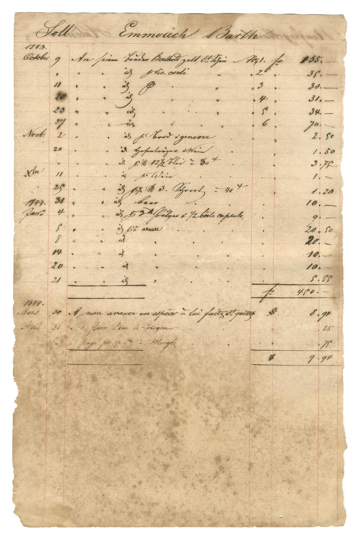 [Balance sheet showing financial transactions, 1843-1844]
                                                
                                                    [Sequence #]: 1 of 2
                                                