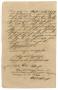 Thumbnail image of item number 1 in: '[Document concerning Slasi Albrecht's travel to Texas, October 9 and October 26, 1843]'.