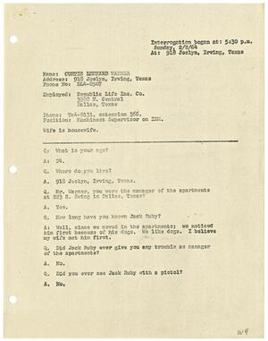 Primary view of object titled '[Transcript of the Interrogation of Curtis Leonard Warner - February 2, 1964]'.