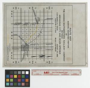 Primary view of object titled 'Route map showing abandoned portion of the Kansas Southwestern Railway Company between Arkansas City and Geuda Springs.'.