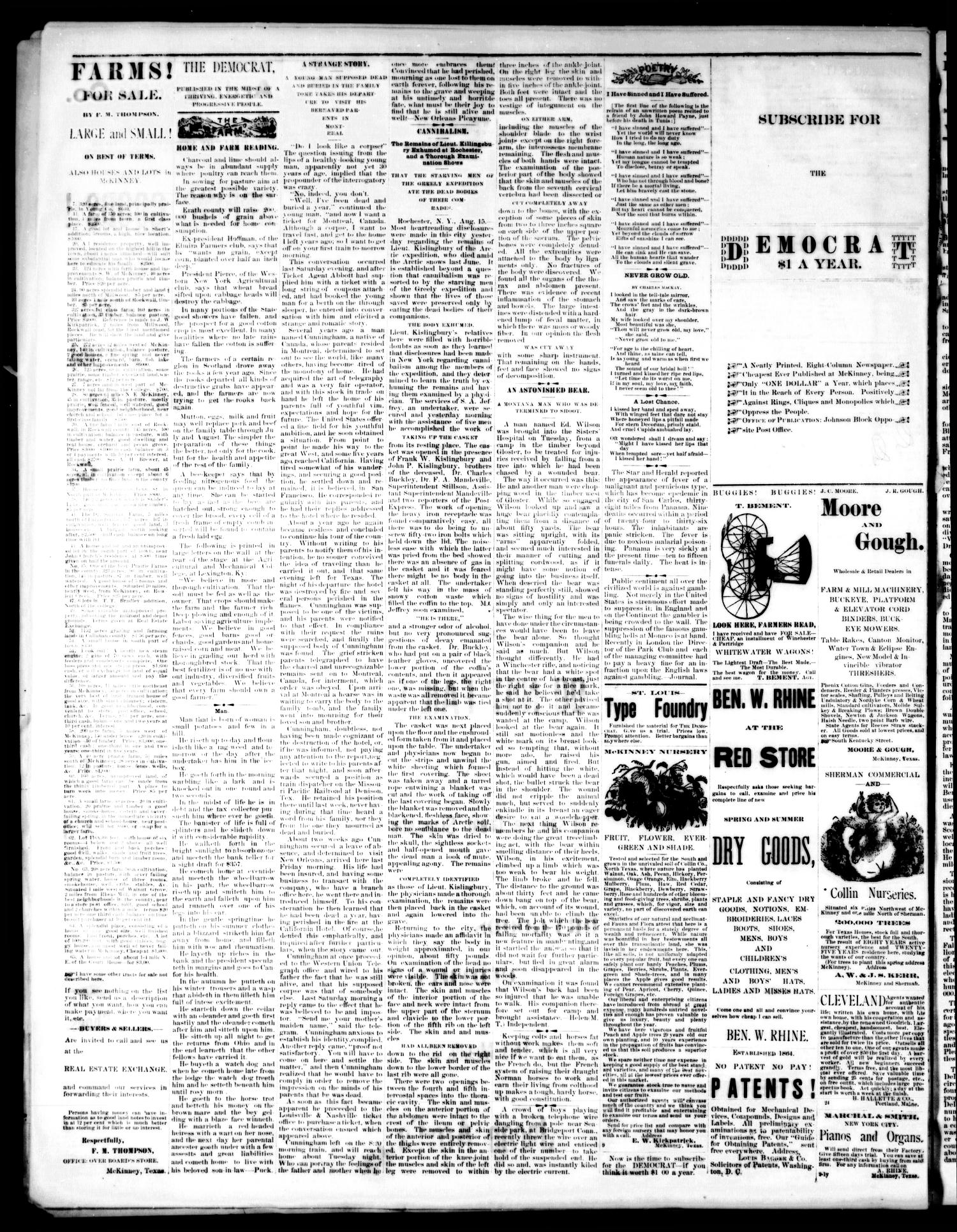 The Democrat. (McKinney, Tex.), Vol. 1, No. 29, Ed. 1 Thursday, August 21, 1884
                                                
                                                    [Sequence #]: 4 of 4
                                                