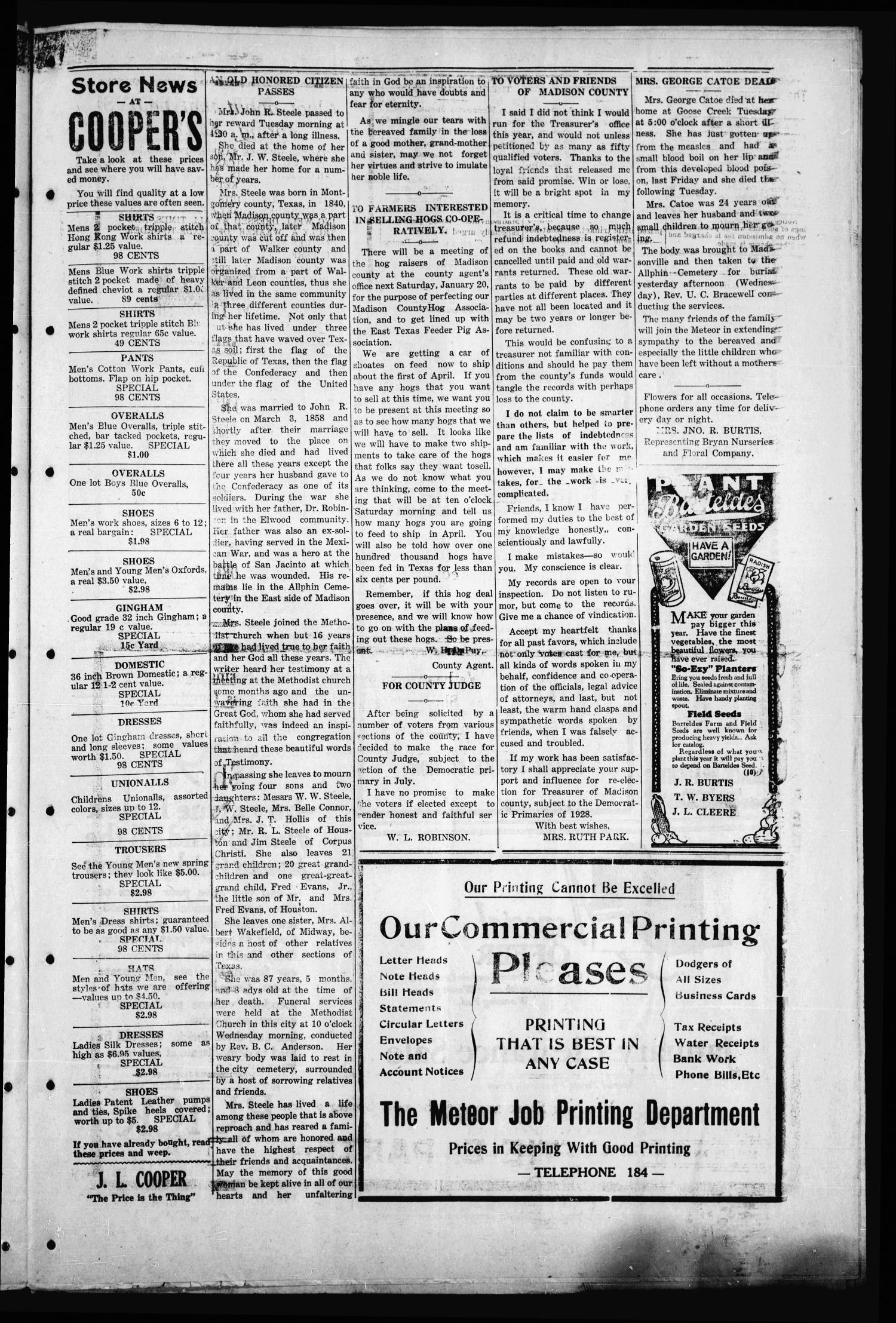 The Madisonville Meteor - And Commonwealth - (Madisonville, Tex.), Vol. 34, No. 44, Ed. 1 Thursday, January 26, 1928
                                                
                                                    [Sequence #]: 5 of 8
                                                