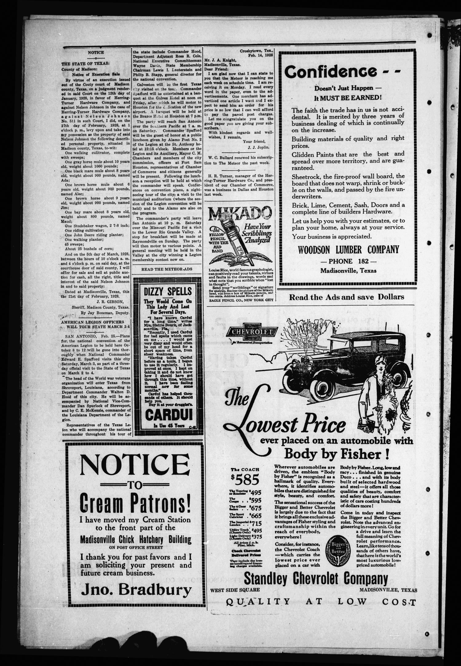 The Madisonville Meteor - And Commonwealth - (Madisonville, Tex.), Vol. 34, No. 49, Ed. 1 Thursday, March 1, 1928
                                                
                                                    [Sequence #]: 8 of 12
                                                