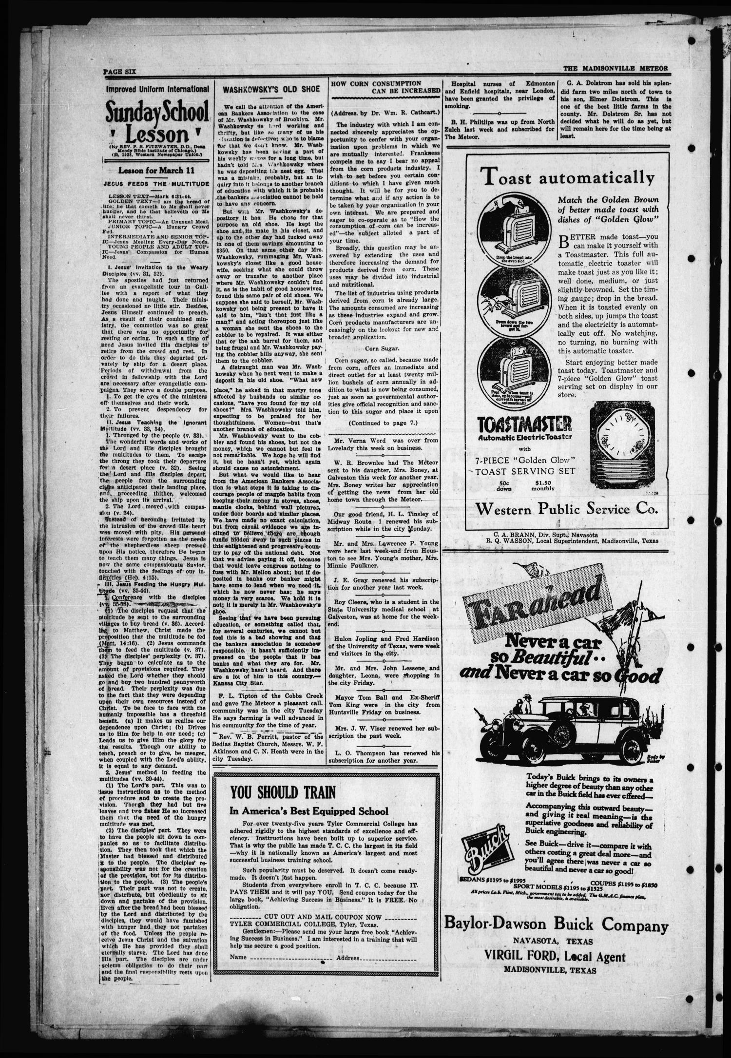 The Madisonville Meteor - And Commonwealth - (Madisonville, Tex.), Vol. 34, No. 50, Ed. 1 Thursday, March 8, 1928
                                                
                                                    [Sequence #]: 6 of 8
                                                