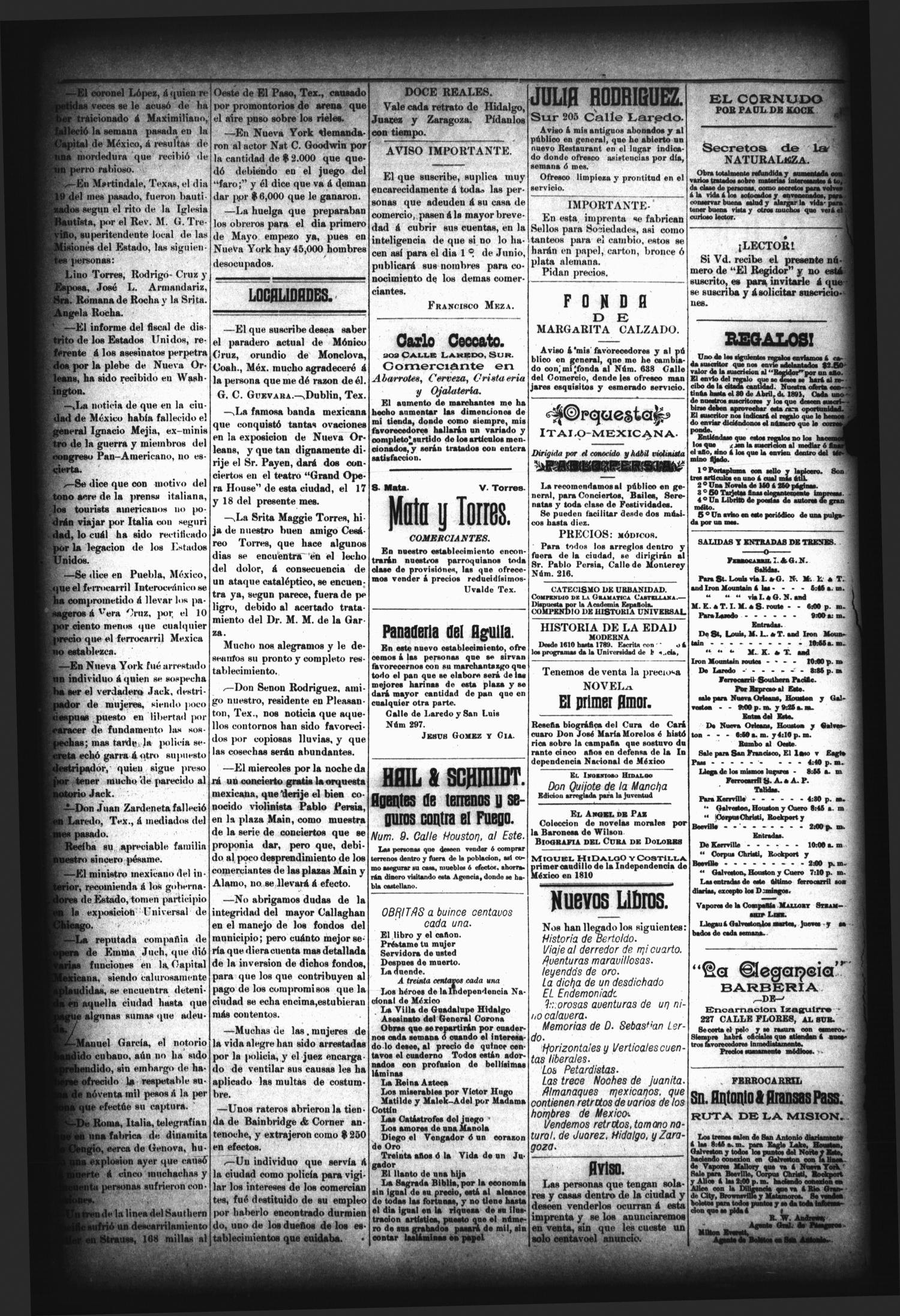 El Regidor. (San Antonio, Tex.), Vol. 3, No. 115, Ed. 1 Saturday, May 2, 1891
                                                
                                                    [Sequence #]: 4 of 4
                                                