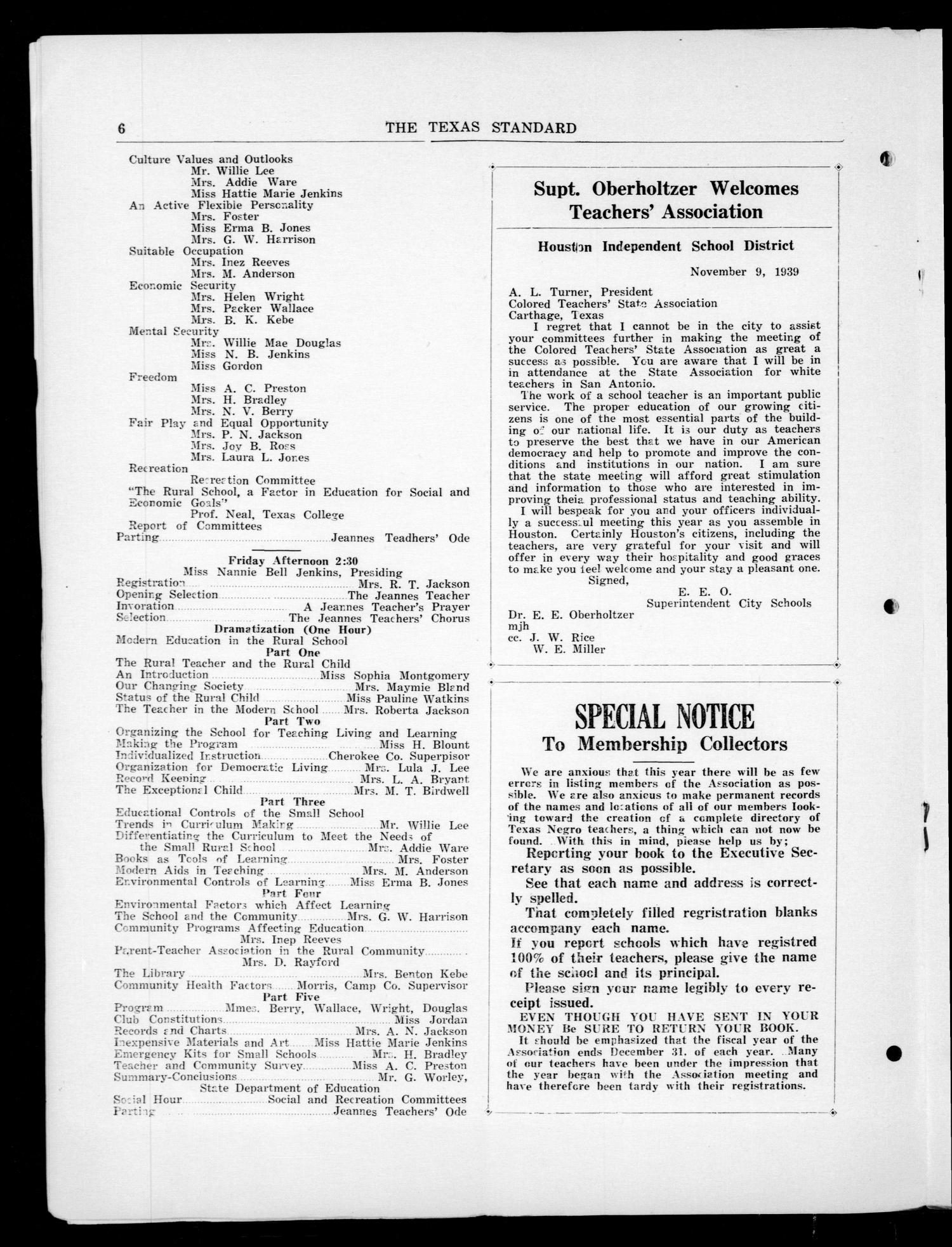 The Texas Standard, Volume 13, Number 4, November 1939
                                                
                                                    6
                                                
