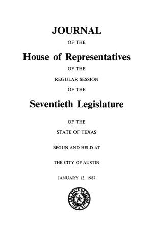 Primary view of object titled 'Journal of the House of Representatives of the Regular Session of the Seventieth Legislature of the State of Texas, Volume 1'.