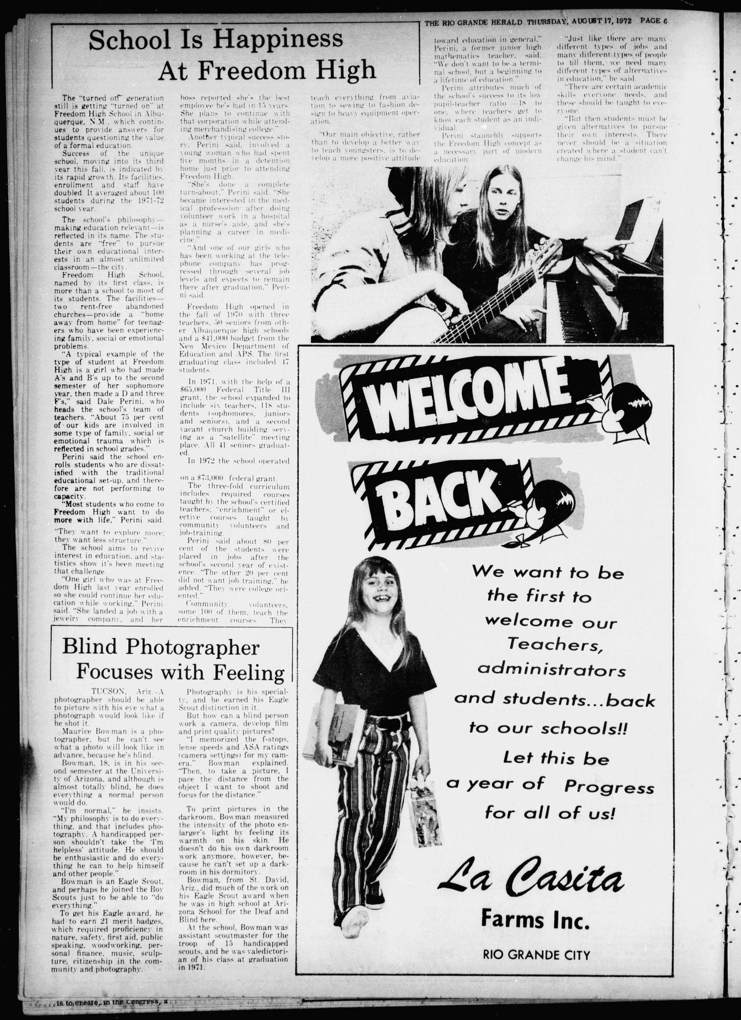 Rio Grande Herald (Rio Grande City, Tex.), Vol. 21, No. 33, Ed. 1 Thursday, August 17, 1972
                                                
                                                    [Sequence #]: 6 of 32
                                                