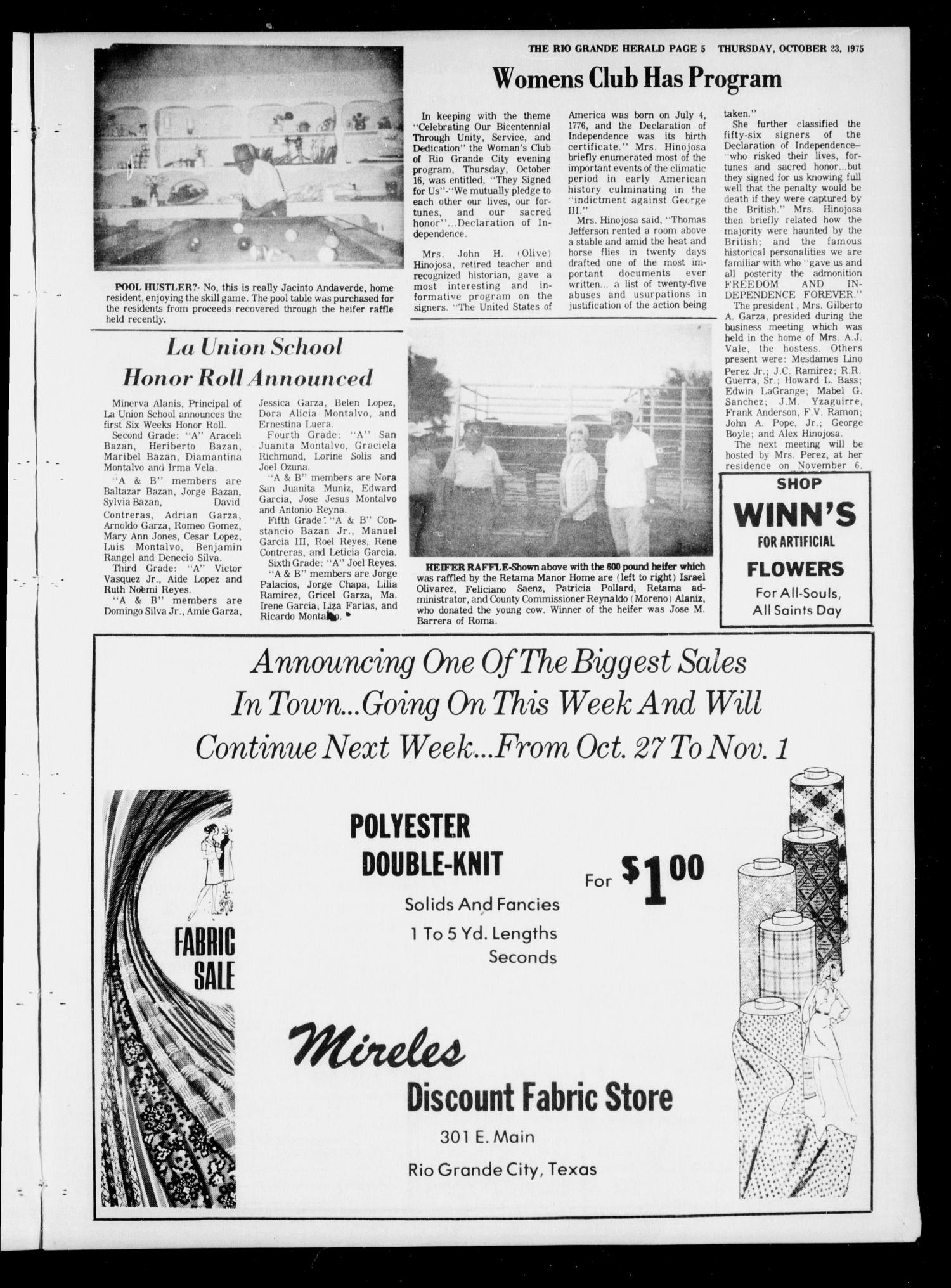 Rio Grande Herald (Rio Grande City, Tex.), Vol. 33, No. 54, Ed. 1 Thursday, October 23, 1975
                                                
                                                    [Sequence #]: 5 of 16
                                                