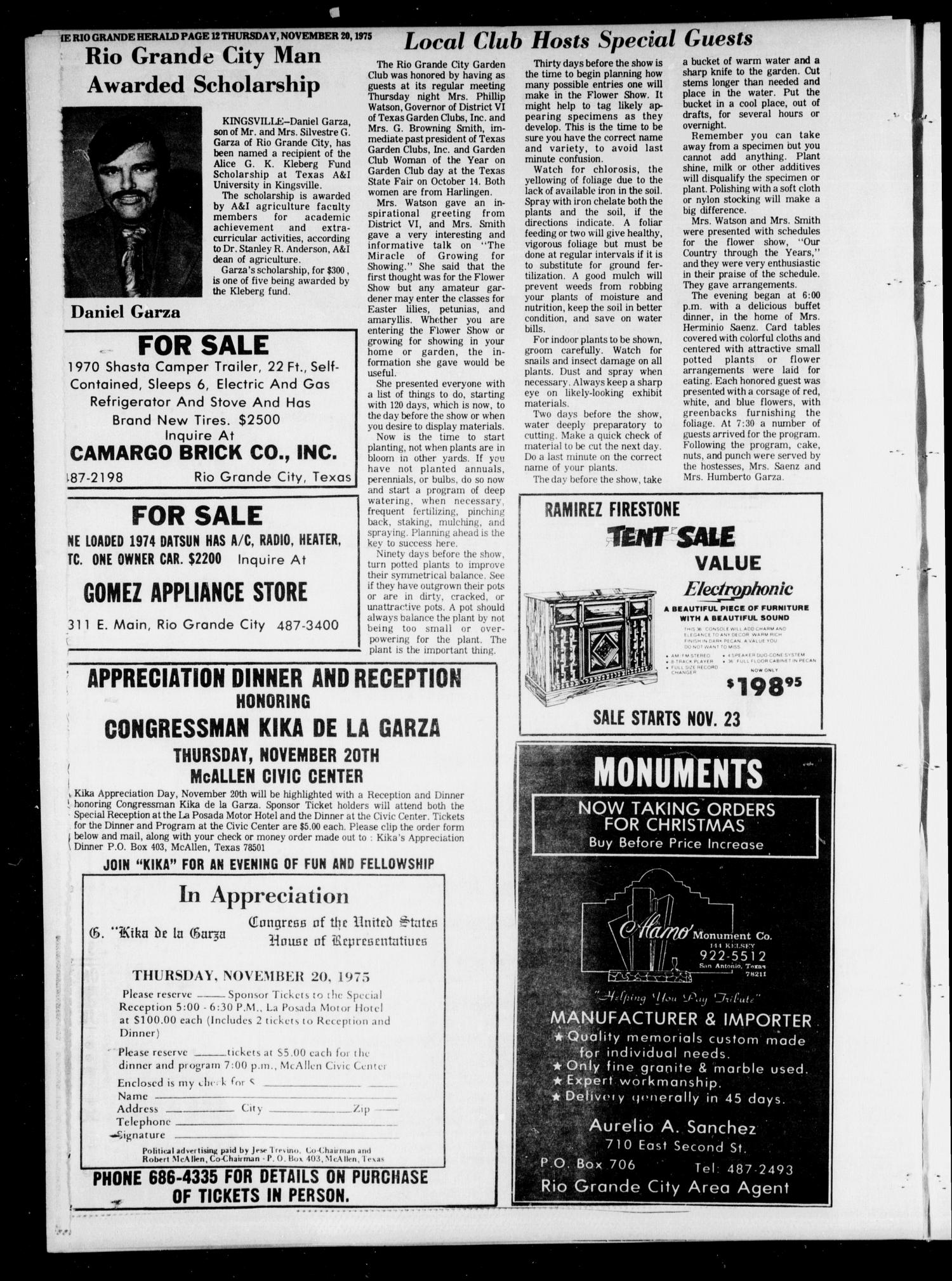 Rio Grande Herald (Rio Grande City, Tex.), Vol. 33, No. 58, Ed. 1 Thursday, November 20, 1975
                                                
                                                    [Sequence #]: 12 of 16
                                                