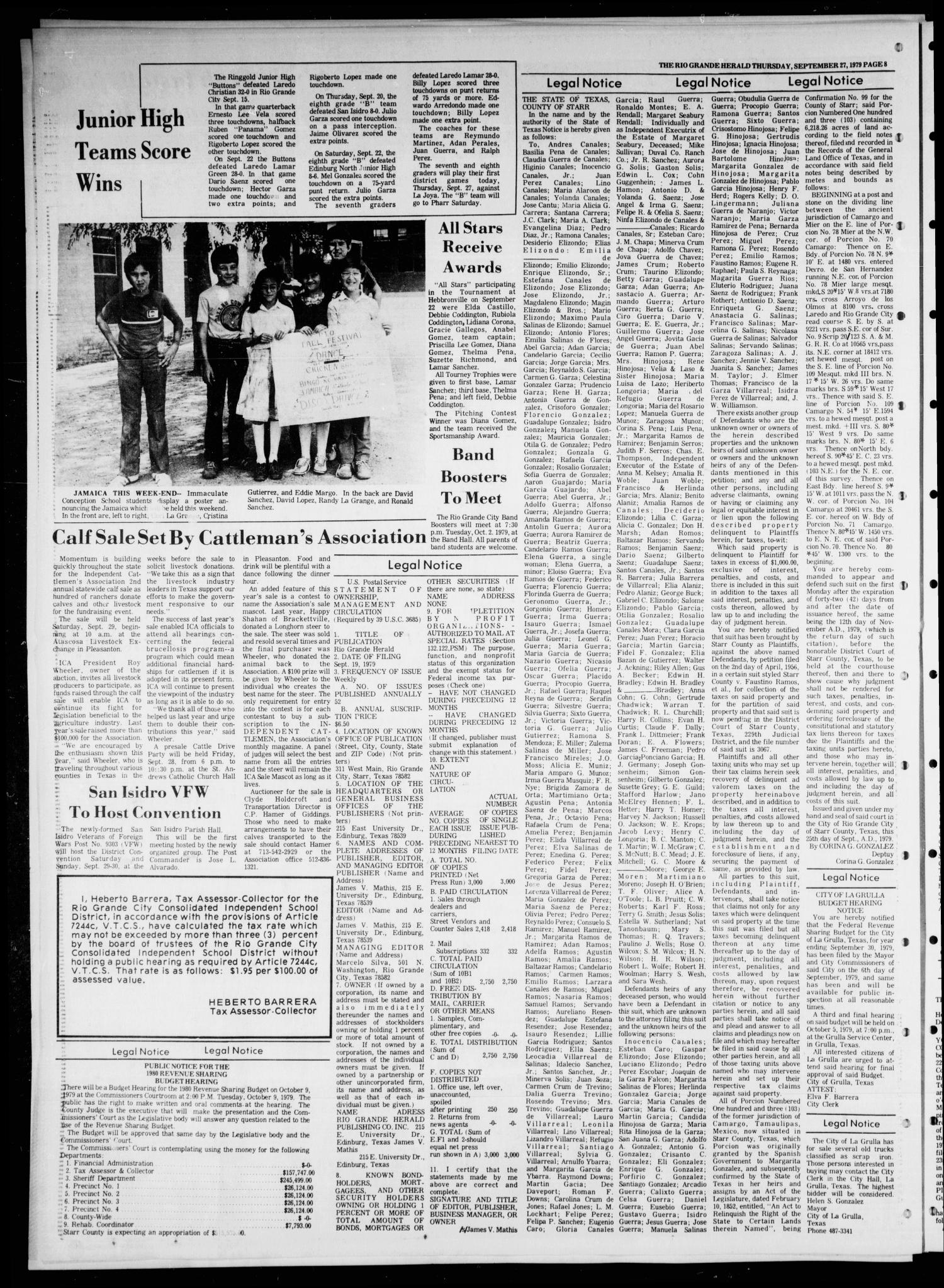 Rio Grande Herald (Rio Grande City, Tex.), Vol. 35, No. 2, Ed. 1 Thursday, September 27, 1979
                                                
                                                    [Sequence #]: 8 of 9
                                                