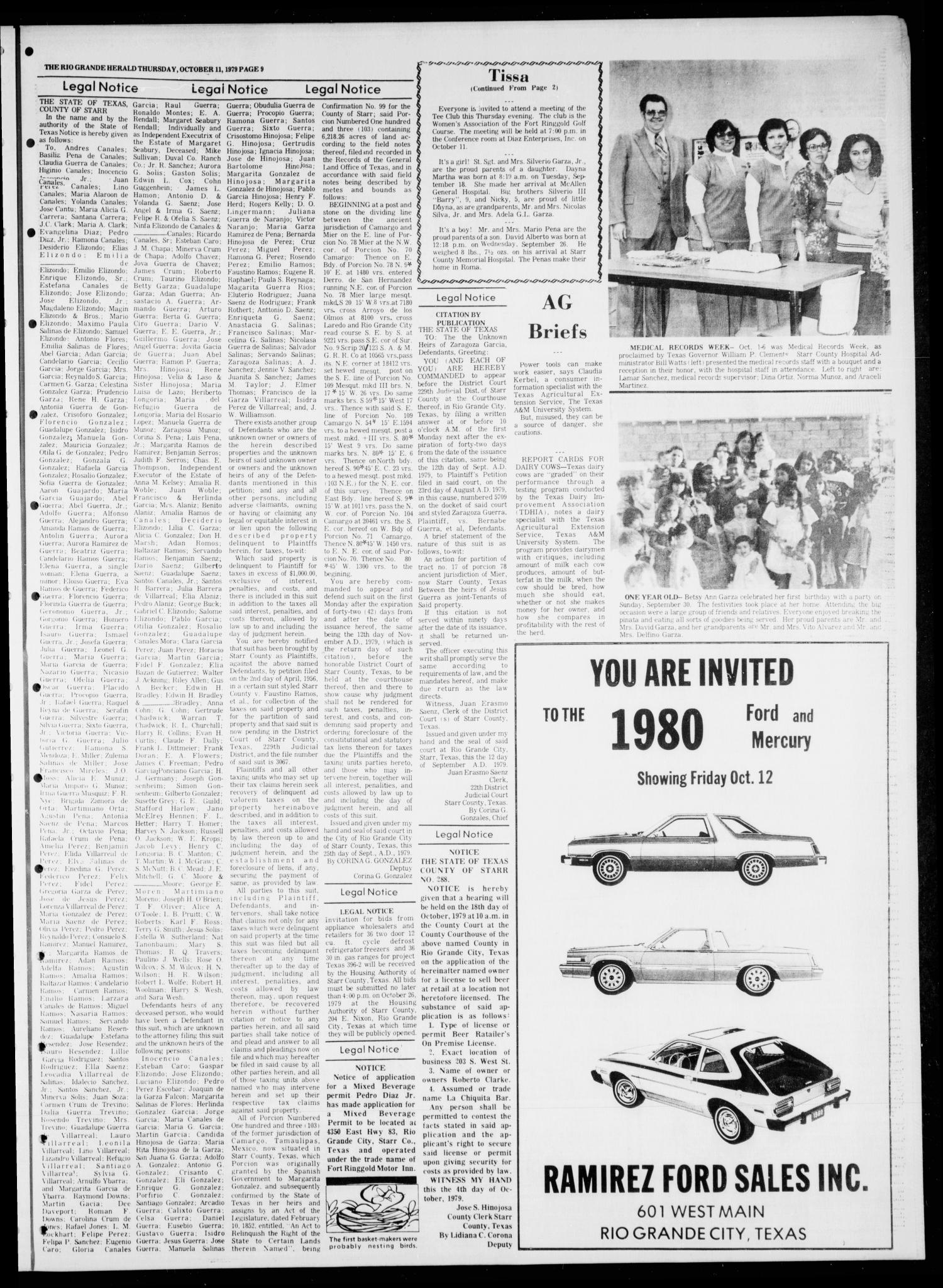Rio Grande Herald (Rio Grande City, Tex.), Vol. 35, No. 4, Ed. 1 Thursday, October 11, 1979
                                                
                                                    [Sequence #]: 9 of 10
                                                