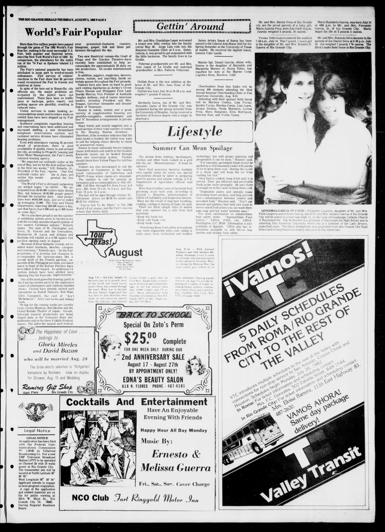 Rio Grande Herald (Rio Grande City, Tex.), Vol. 36, No. 42, Ed. 1 Thursday, August 5, 1982
                                                
                                                    [Sequence #]: 3 of 8
                                                