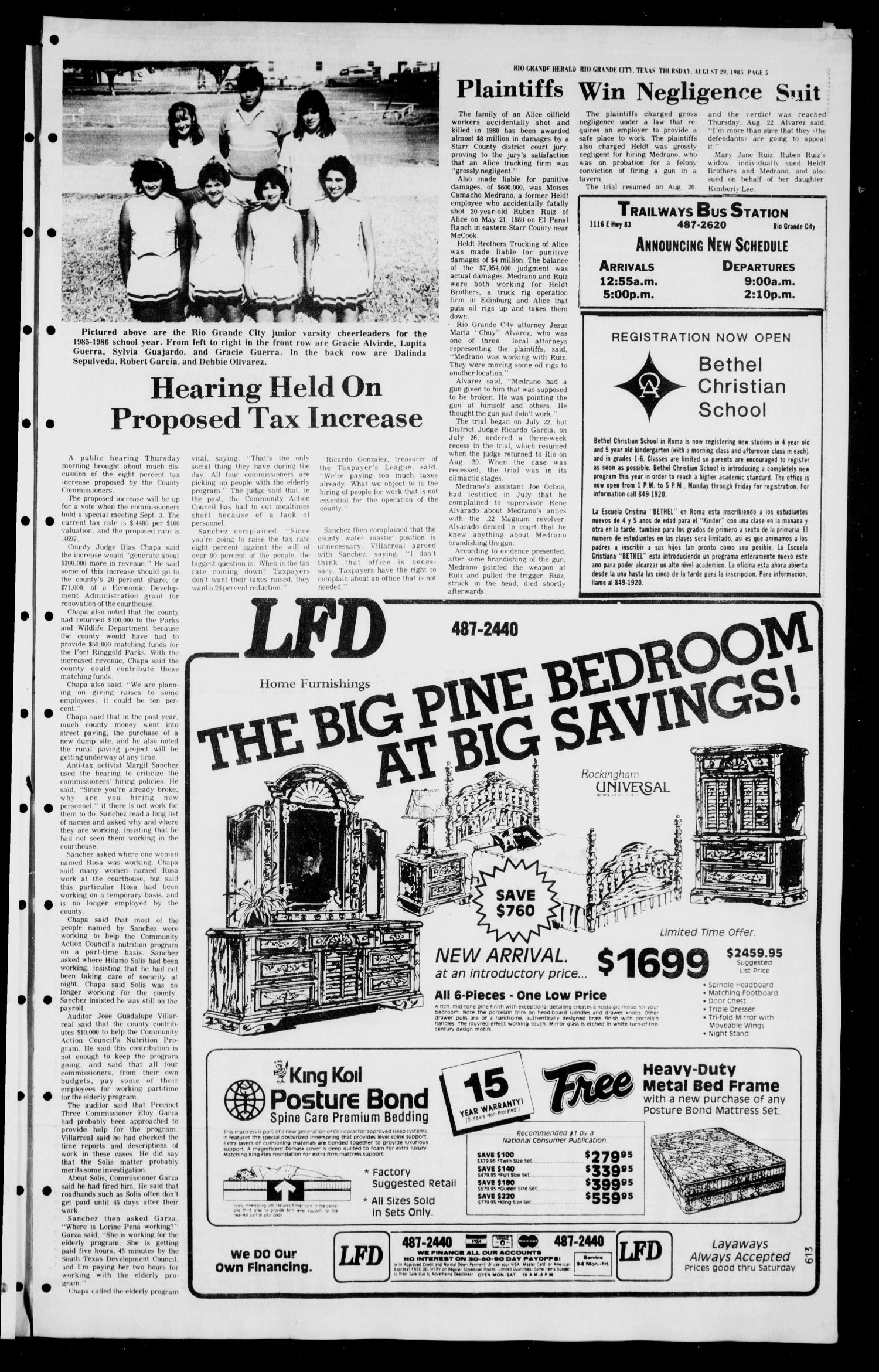 The Rio Grande Herald (Rio Grande City, Tex.), Vol. 39, No. 43, Ed. 1 Thursday, August 29, 1985
                                                
                                                    [Sequence #]: 5 of 10
                                                