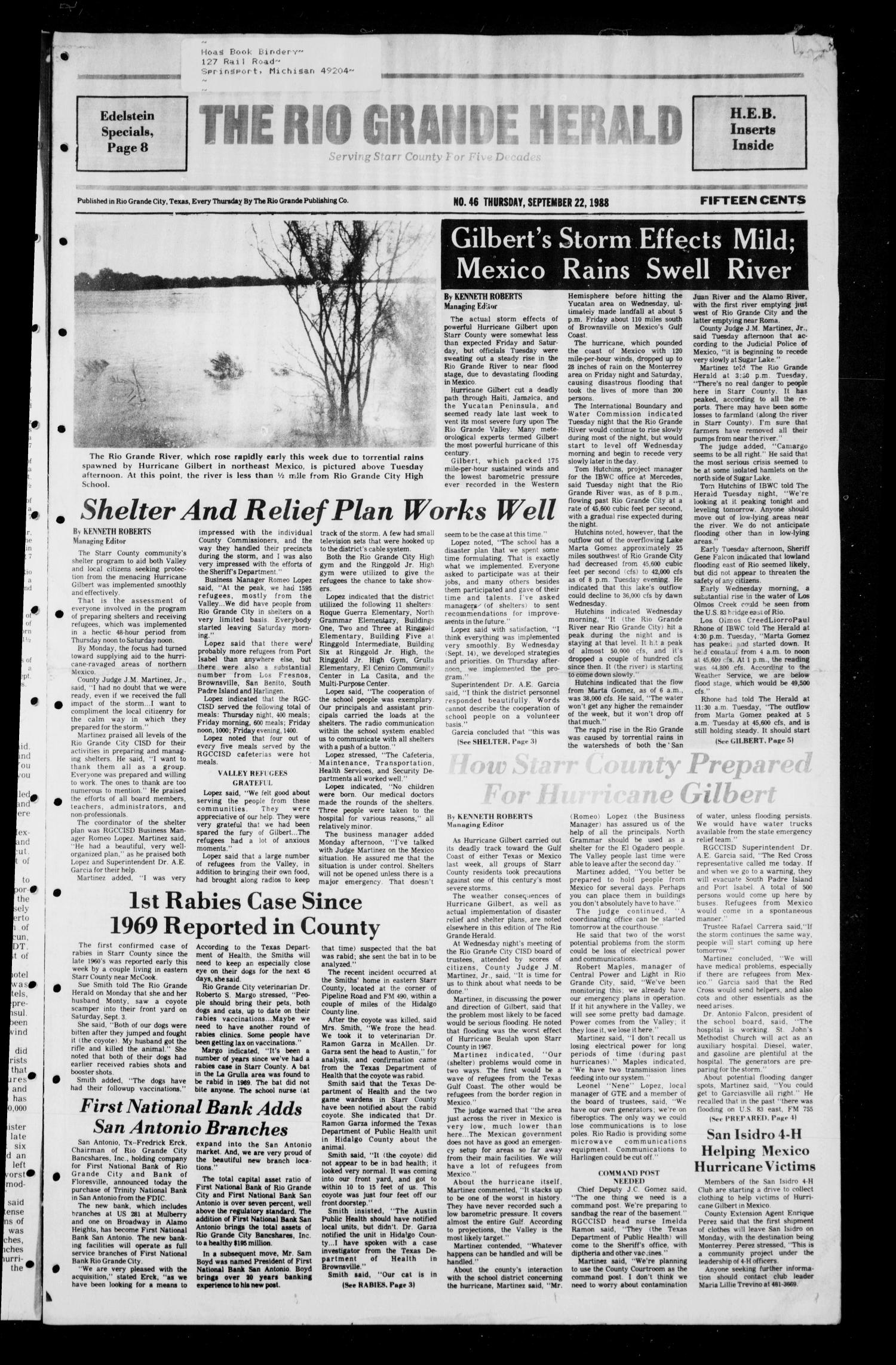 The Rio Grande Herald (Rio Grande City, Tex.), No. 46, Ed. 1 Thursday, September 22, 1988
                                                
                                                    [Sequence #]: 1 of 8
                                                