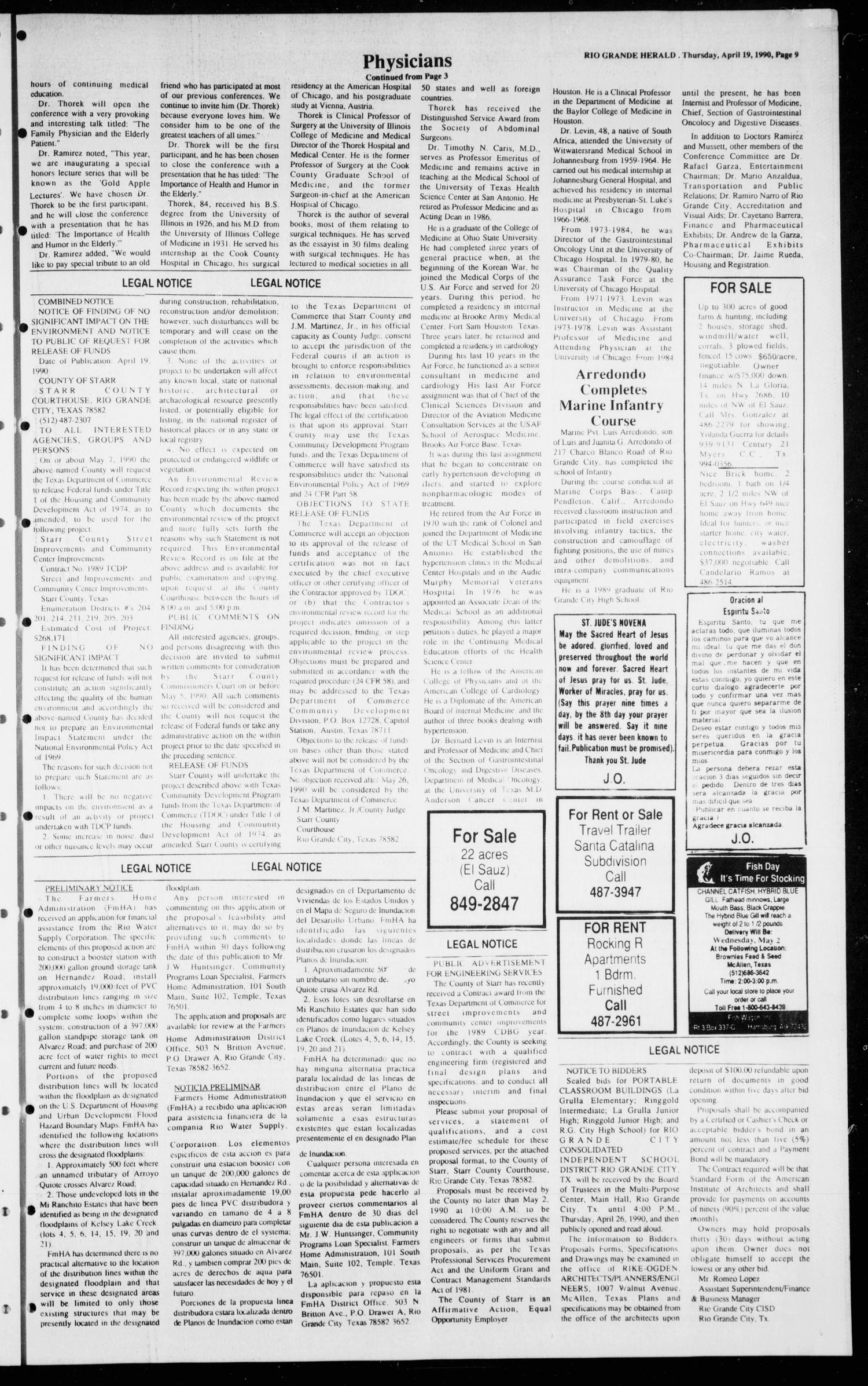 The Rio Grande Herald (Rio Grande City, Tex.), Vol. 80, No. 21, Ed. 1 Thursday, April 19, 1990
                                                
                                                    [Sequence #]: 9 of 10
                                                