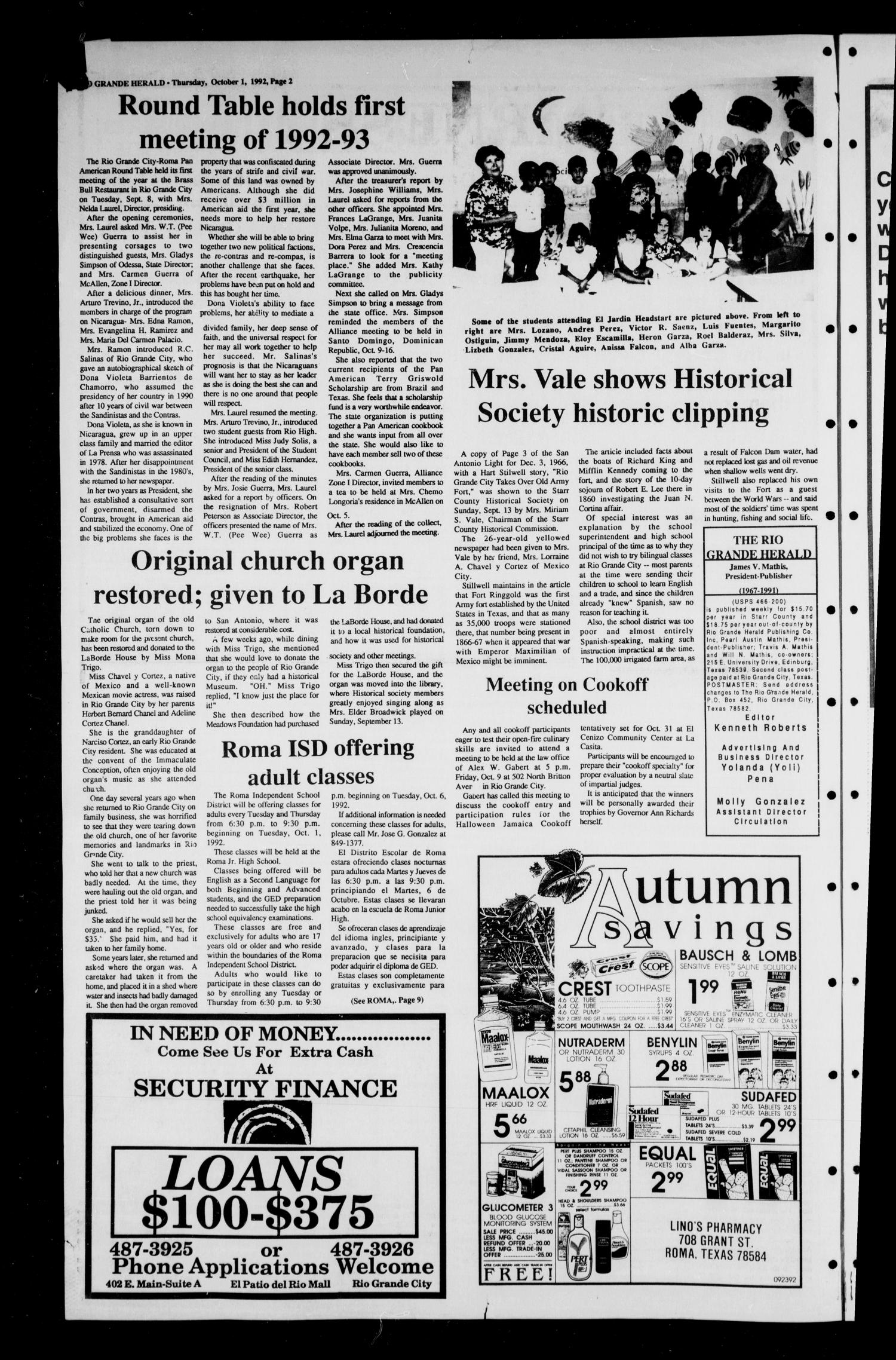 The Rio Grande Herald (Rio Grande City, Tex.), Vol. 80, No. 147, Ed. 1 Thursday, October 1, 1992
                                                
                                                    [Sequence #]: 2 of 10
                                                