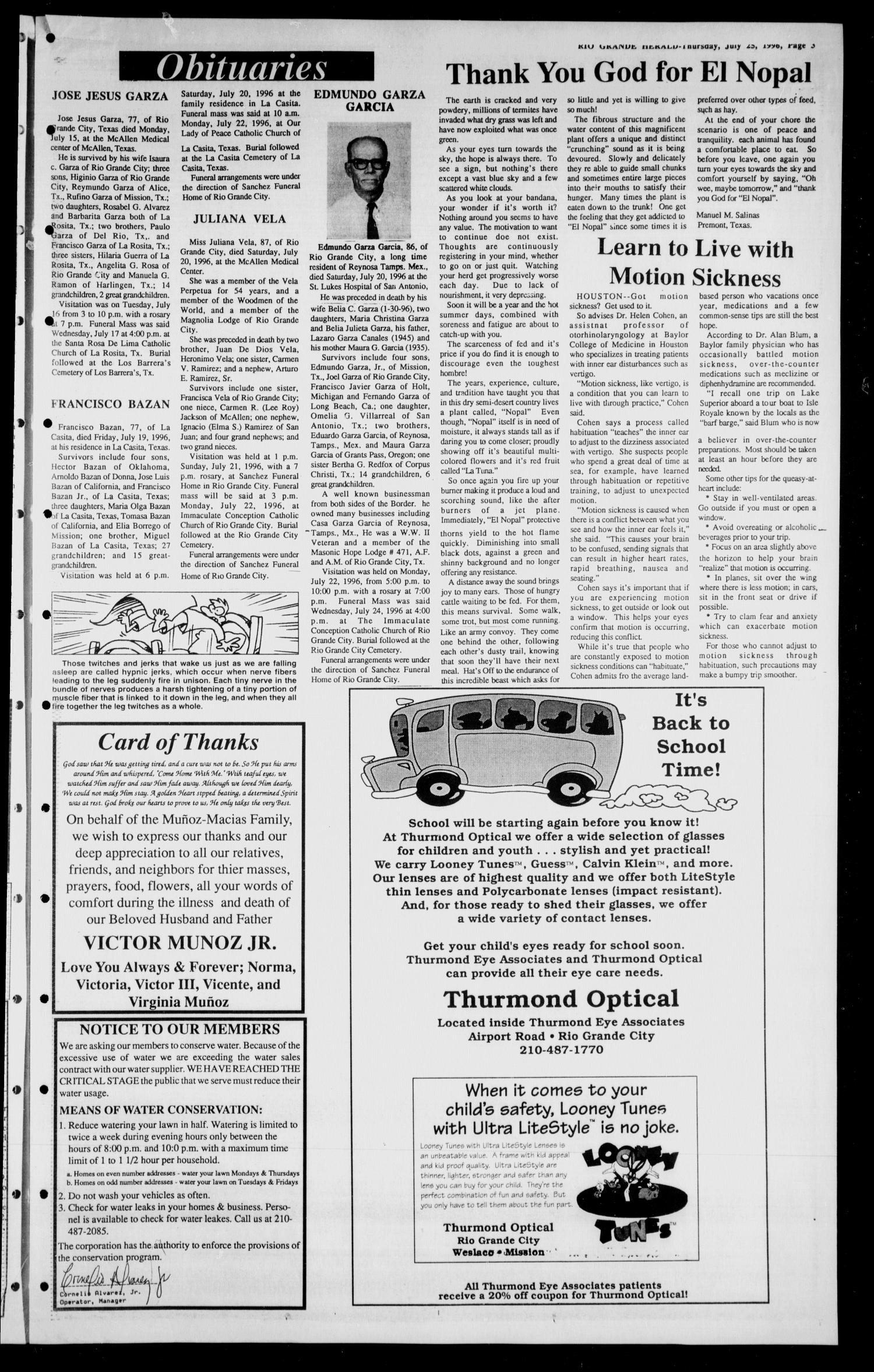Rio Grande Herald (Rio Grande City, Tex.), Vol. 83, No. 28, Ed. 1 Thursday, July 25, 1996
                                                
                                                    [Sequence #]: 3 of 6
                                                