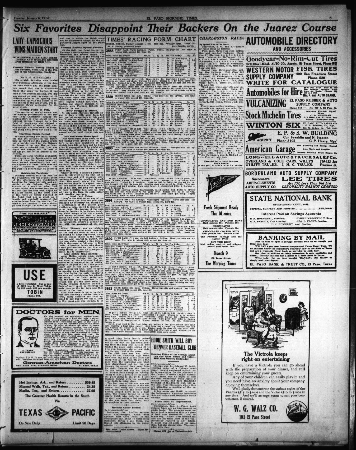 El Paso Morning Times (El Paso, Tex.), Vol. 34TH YEAR, Ed. 1, Tuesday, January 6, 1914
                                                
                                                    [Sequence #]: 5 of 12
                                                