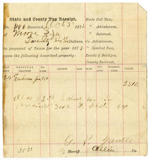Primary view of object titled '[State and County Tax Receipt for Ziza Moore from G. R. Yautis, October 5, 1875]'.