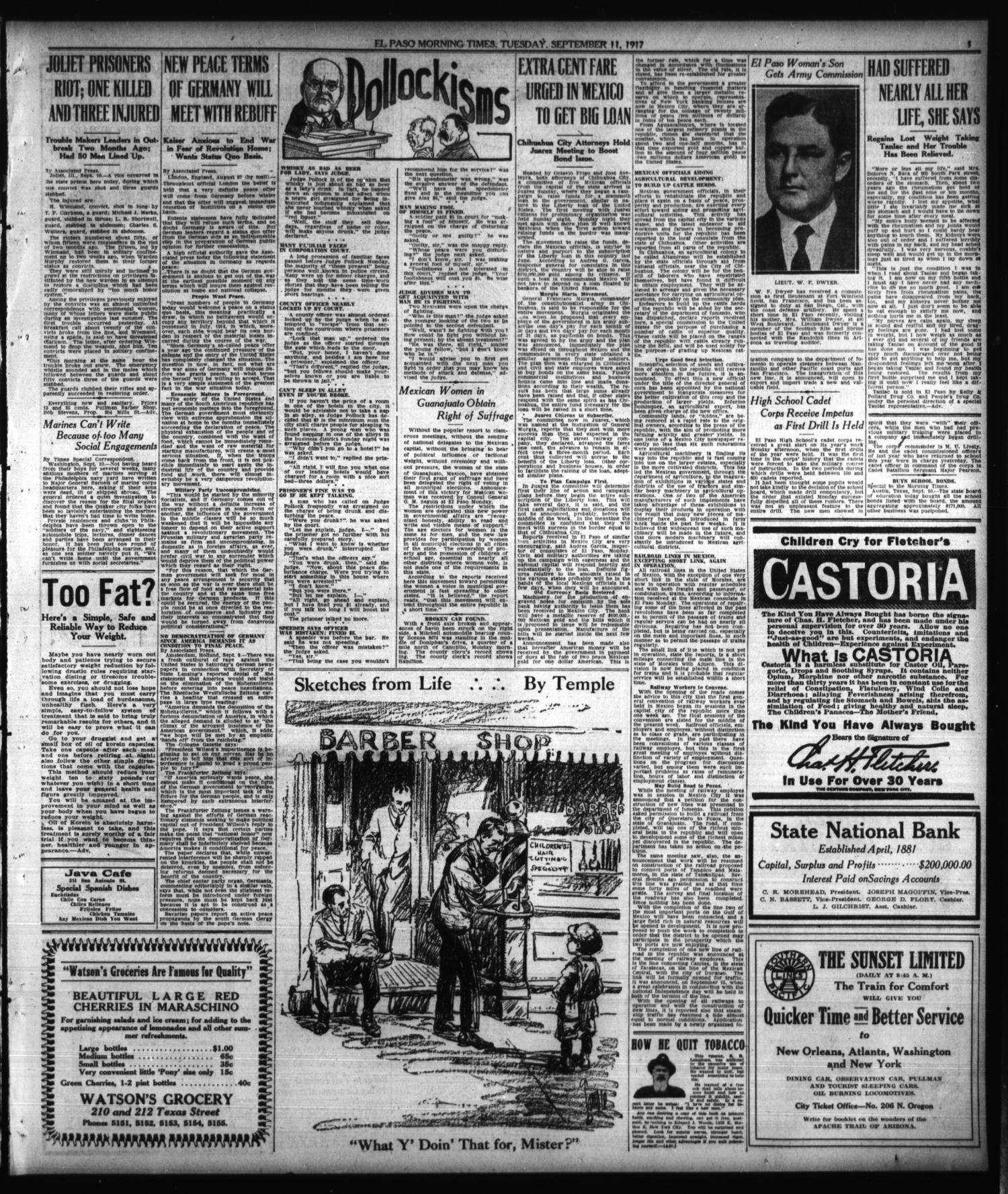 El Paso Morning Times (El Paso, Tex.), Vol. 38TH YEAR, Ed. 1, Tuesday, September 11, 1917
                                                
                                                    [Sequence #]: 3 of 12
                                                