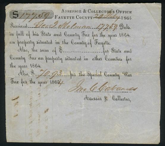 Tax receipt dated February 20, 1865.
                                                
                                                    [Sequence #]: 1 of 1
                                                