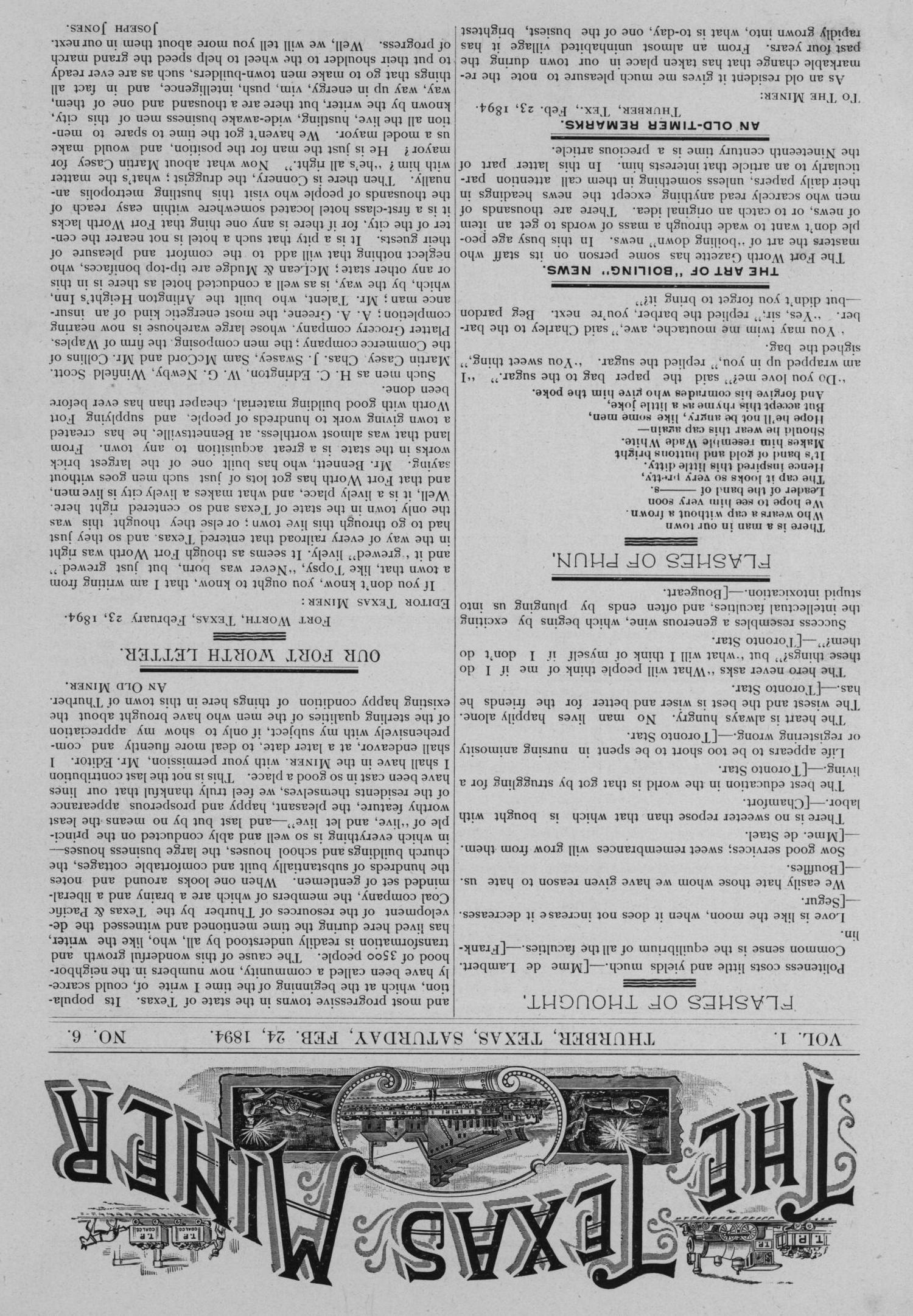 The Texas Miner, Volume 1, Number 6, February 24, 1894
                                                
                                                    1
                                                
