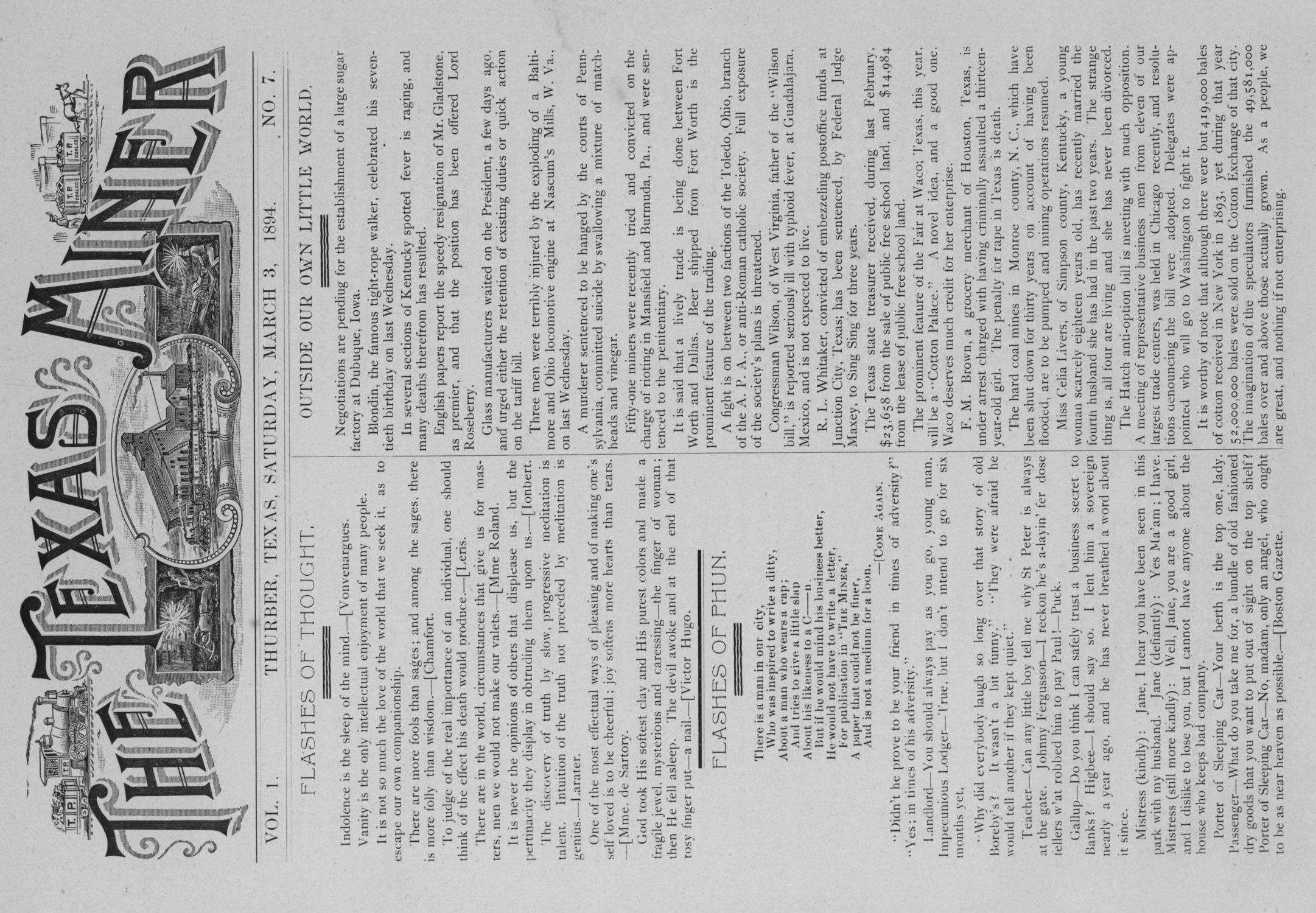 The Texas Miner, Volume 1, Number 7, March 3, 1894
                                                
                                                    1
                                                