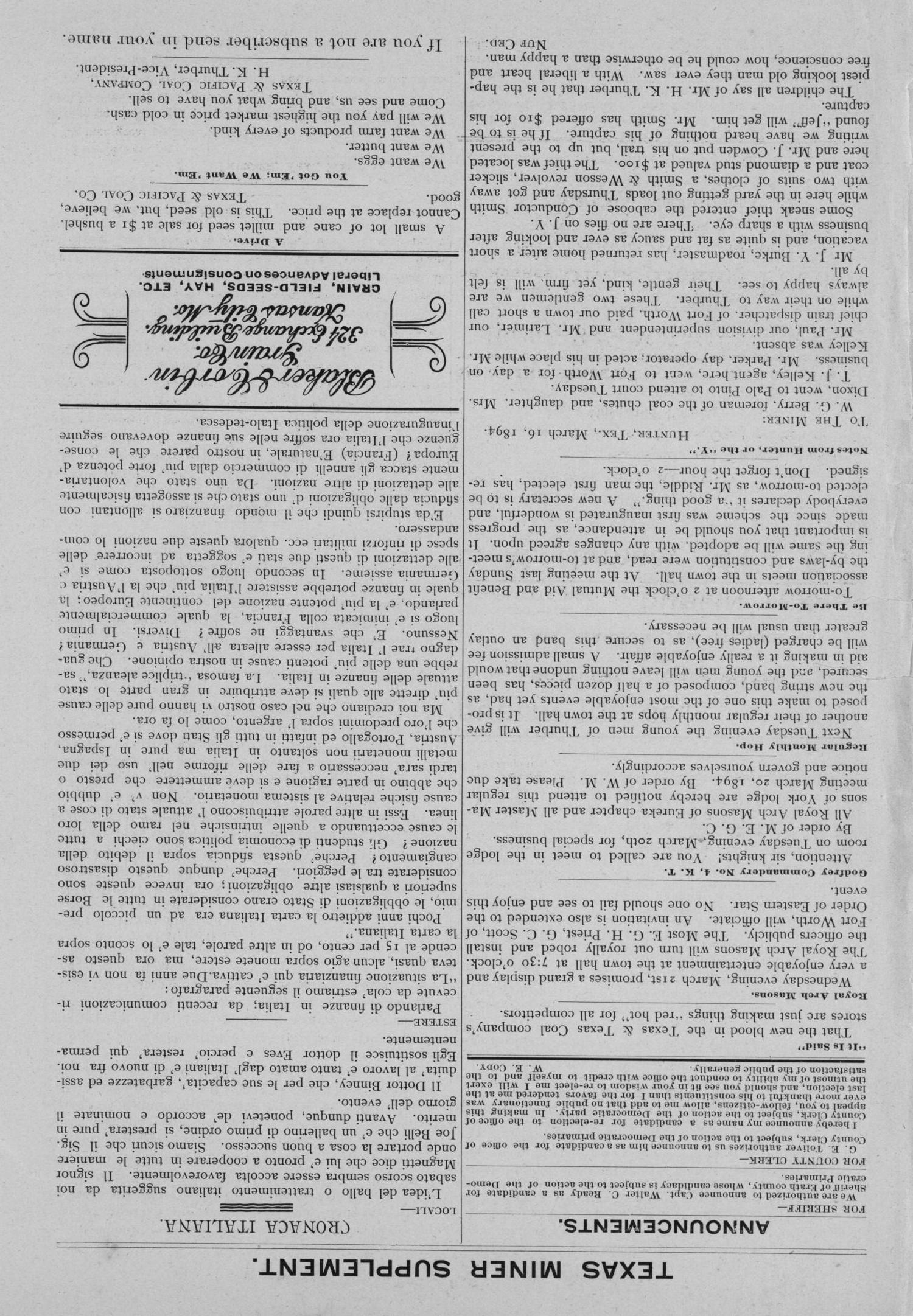 The Texas Miner, Volume 1, Number 9, March 17, 1894
                                                
                                                    4
                                                