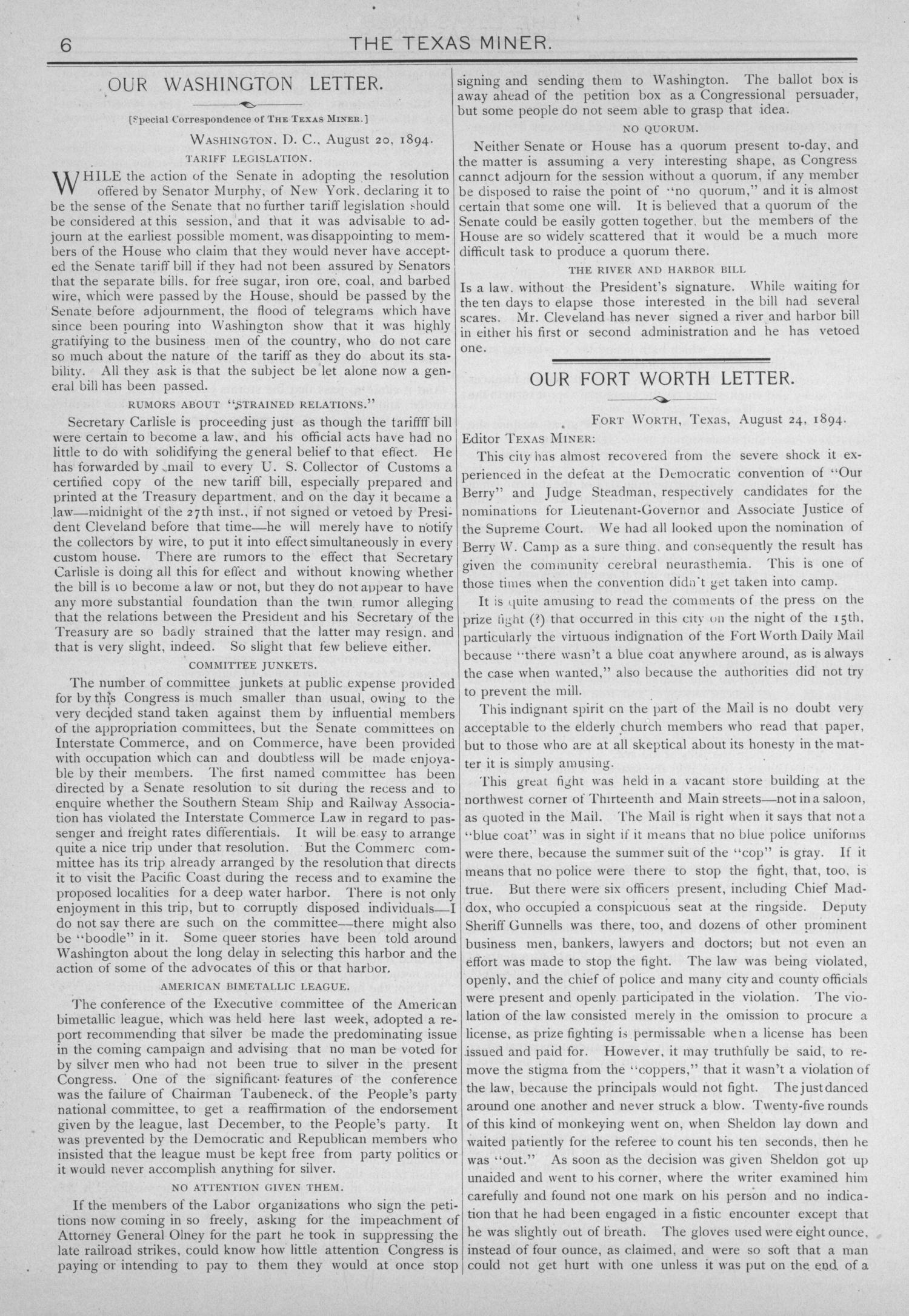 The Texas Miner, Volume 1, Number 32, August 25, 1894
                                                
                                                    6
                                                