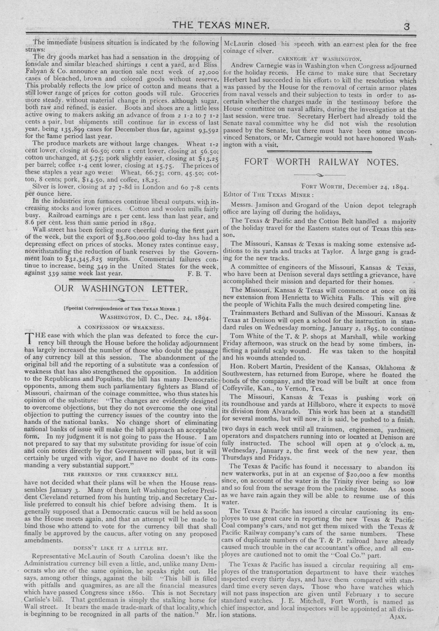 The Texas Miner, Volume 1, Number 50, December 29, 1894
                                                
                                                    3
                                                