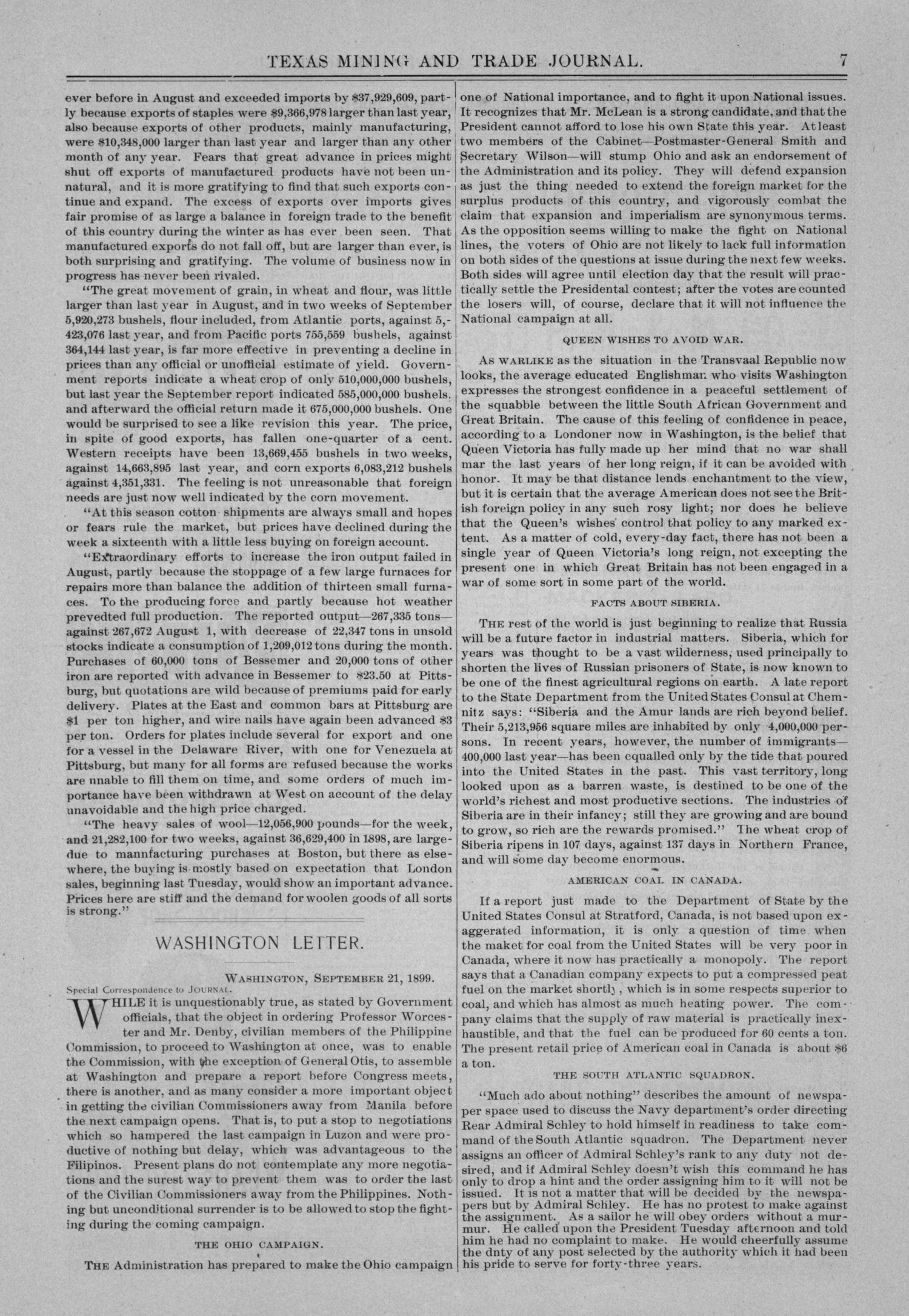 Texas Mining and Trade Journal, Volume 4, Number 10, Saturday, September 23, 1899
                                                
                                                    7
                                                