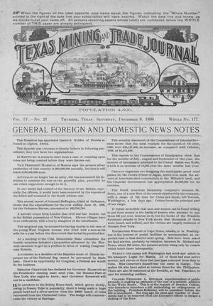 Primary view of object titled 'Texas Mining and Trade Journal, Volume 4, Number 21, Saturday, December 9, 1899'.